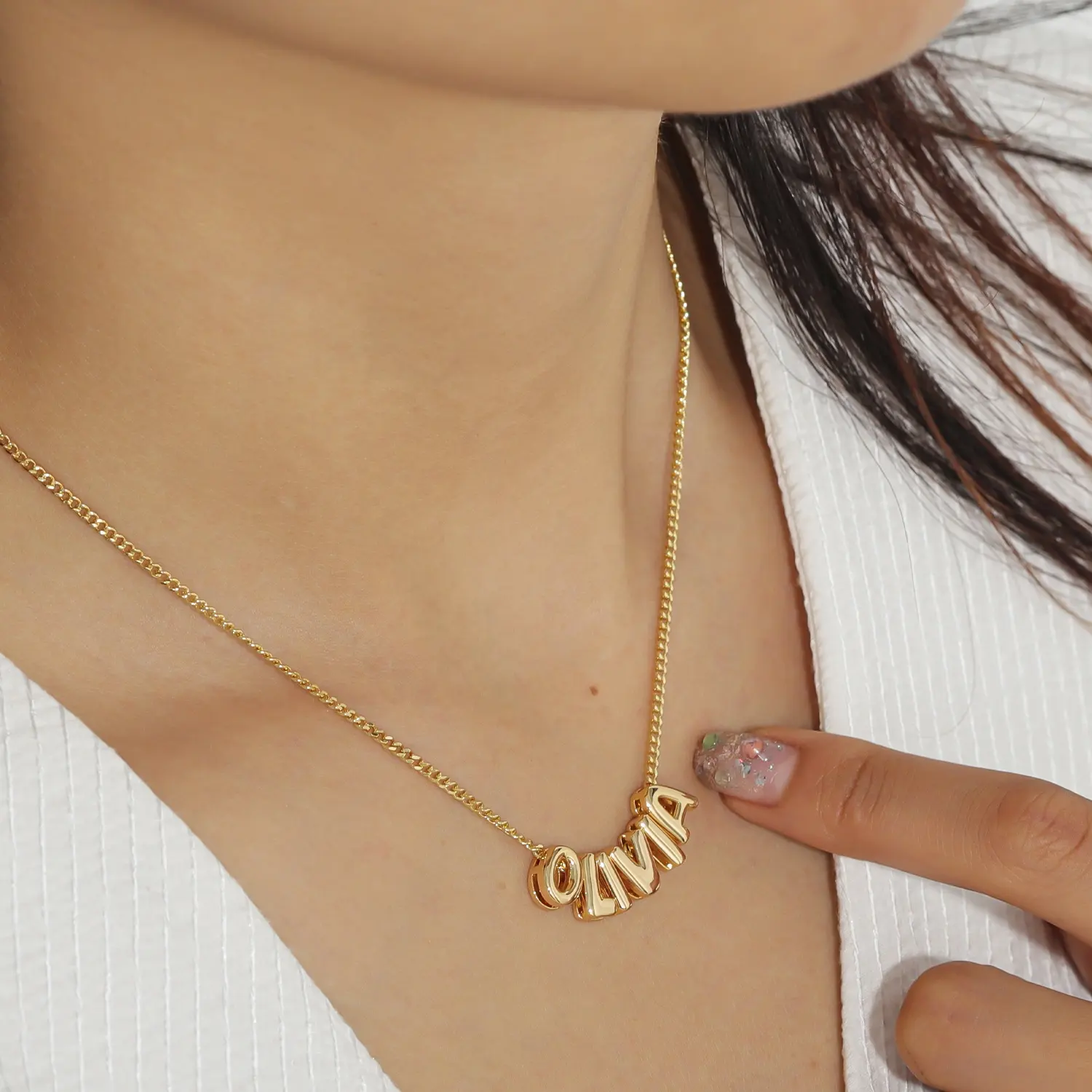 3D Bubble Letter Necklace Custom Name Jewelry Initial Balloon Letters Pendant jewelry for women 18K Gold Plate