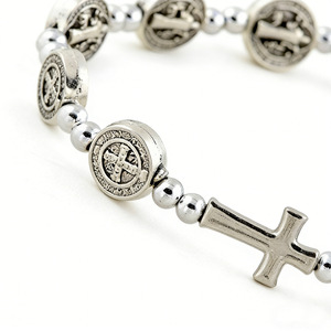 Cross <b>Bracelet</b> Tibetan Silver <b>Beaded</b> Religious Jewelry Gift for <b>Men</b> Women - Product Image 2