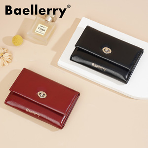 กระเป๋าสตางค์แบบสามพับสำหรับผู้หญิง Baelerry สีพื้น หนัง PU ดีไซน์เรียบง่าย ใช้ได้ทุกวัน - Product Image 1