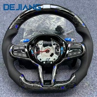 Volant CS en fibre de carbone forgée bleue avec LED pour BMW G30 G20 G32 G01 G02 G28 G31 G87 M3 M4 M5 M6 à fond plat pour mise à niveau