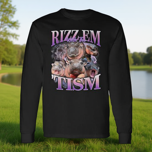 Camiseta de manga larga Rizz Em With The Tism con diseño de hipopótamo bebé Moo Deng - Product Image 3