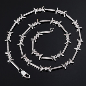 Colliers chaîne cubaine à épines de cristal pour hommes, bijoux Hip Hop, chaîne cubaine à pointes torsadées, collier à nœuds en fil barbelé - Product Image 2