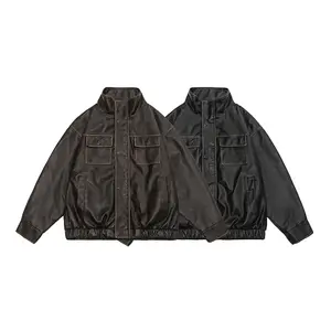 Men's fashion brand 2024 spring new retro motorcycle jacket standing collar coat men's trend jacket