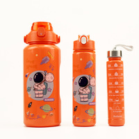 Juego de 3 Botellas de Agua Desechables con Pajita, 2000+750+300ml, Gran Capacidad, Deportivas, Antiderrames, de Plástico, para Gimnasio y Aire Libre