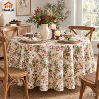 Nappe ronde en polyester imprimée sur mesure, style faux lin épais, pour décoration de table à domicile ou de banquet, 120 pouces, fabrication OEM.