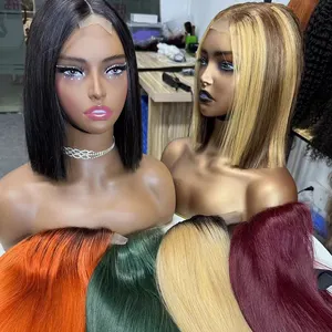 Letsfly Kim K 2x6 Spitzen verschluss Bob Perücken Rohes jungfräuliches Haar Großhandel Anpassen Farbe Haar für schwarze Frau Kostenloser Versand