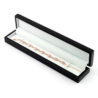 Boîte à bijoux en bois laqué noir sur mesure, longue, avec charnière, doublure en velours, pour collier, bracelet, emballage de bijoux