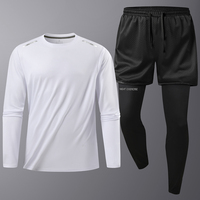 Conjunto Deportivo 2 en 1 para Hombre: Camiseta de Manga Larga de Secado Rápido, Pantalones Cortos de Malla, Leggings de Compresión, Reflectante, Personalizable para Equipos