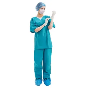 O fato não tecido Pp Sms 30gsm 45gsm da limpeza ajusta vestidos descartáveis médicos do isolamento do hospital para o paciente