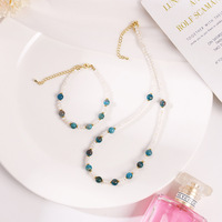 Ensemble collier et bracelet en apatite bleue et perles baroques blanches, style classique rétro, bijoux délicats pour la clavicule, cadeau idéal pour la famille et les amis