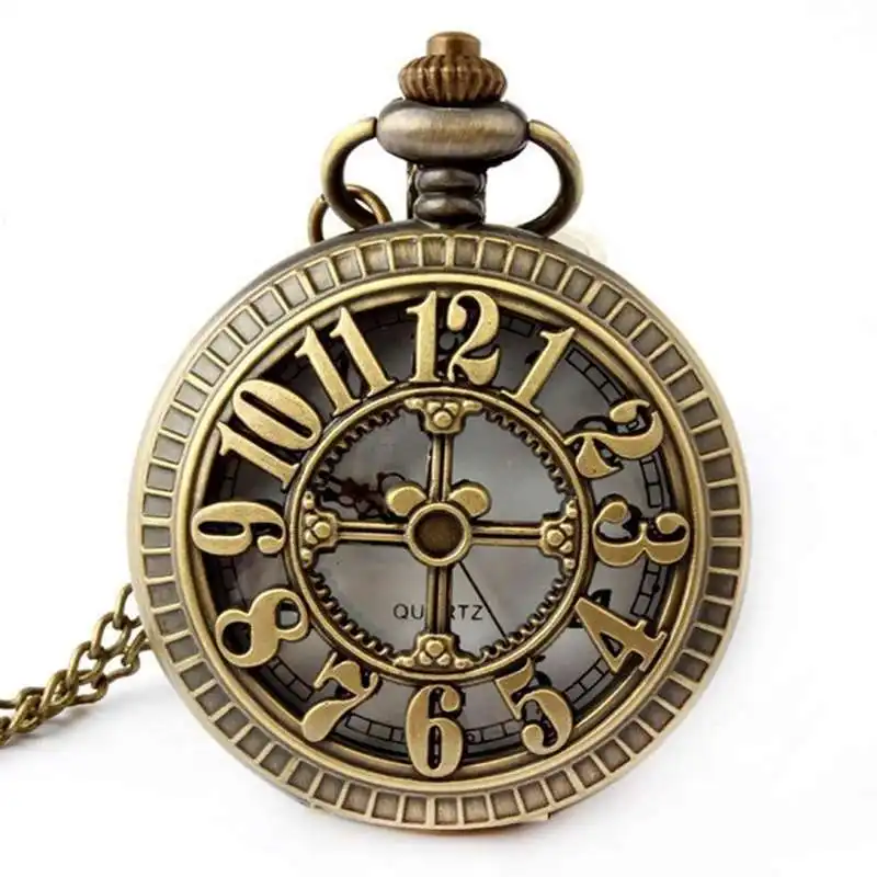 Retro Digital Hollow Pocket Watch Clock With Necklace Chain Quartz Pocket Watch Personalized flip pocket watch