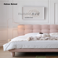 Lit King Size Moderne Italien de Luxe, Durable, Confortable, Modulaire, avec Cadre en Bois Clair et Revêtement en Tissu Rose, Garantie 1 An