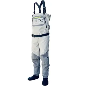 Pantalon de pêche respirant en néoprène, convertible poitrine-taille, avec <span class=keywords><strong>bottes</strong></span> intégrées, imperméable, pour kayak et pêche à la pataugeoire, pour hommes et femmes - En promotion - Product Image 2