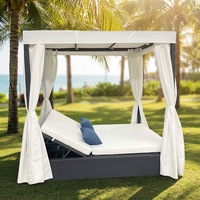 Chaise longue moderne d'extérieur pour hôtel, villa, plage, bord de piscine, jardin, cour, canapé-lit en rotin avec rideau, portable et durable