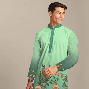 Kurta Tradicional India para Hombre Estilo Desi Boy, Multicolor, Algodón Puro Transpirable de Alta Calidad con Estampado Bordado para Fiestas - Product Image 1