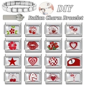 Italian Modular Colorful Element <b>Red</b> Pattern DIY Creative Multi-functional Stainless Steel Connectable <b>Bracelet</b> - Product Image 4