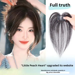 En gros, Topper capillaire indien Remy lisse avec frange droite, base en filet volumineuse, <span class=keywords><strong>2</strong></span> clips, pour couvrir les cheveux gris, petite perruque en forme de cœur de pêche, qualité supérieure 120% - Product Image 5