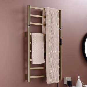 Toalleros de baño negros inteligentes montados en la pared, <span class=keywords><strong>toallero</strong></span> eléctrico, estante secador calentado para baño con diseño de termostato dorado - Product Image 2