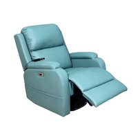 Fauteuil inclinable bleu contemporain avec mécanisme motorisé, revêtement en cuir PU, rembourrage moelleux, commande latérale, siège de relaxation confortable pour seniors