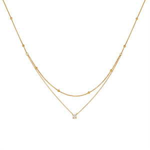 Exquisito Collar de Doble Capa con Circonita Incrustada, Chapado en Oro de 18k, Cadena para Clavícula de Acero Inoxidable y Titanio para Mujer - Product Image 1