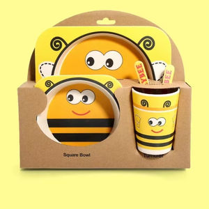 Juego de vajilla para niños de fibra de bambú de 5 Uds., cuenco creativo de dibujos animados, plato dividido, cuchara, tenedor, juego de tazas - Product Image 5