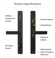 Serrure de porte intelligente sans fil extérieure en aluminium, acier et bois, avec contrôle par application Tuya, empreinte digitale, alarme anti-effraction et étanchéité