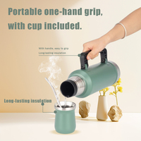 Termo de Acero Inoxidable Aislado de Gran Capacidad (1200ml) para Yerba Mate, con Taza, para Viaje
