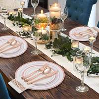 Ensemble de vaisselle de banquet de mariage haut de gamme, assiettes, tasses, fourchettes, cuillères, serviettes en argent PS de luxe, personnalisables pour Noël
