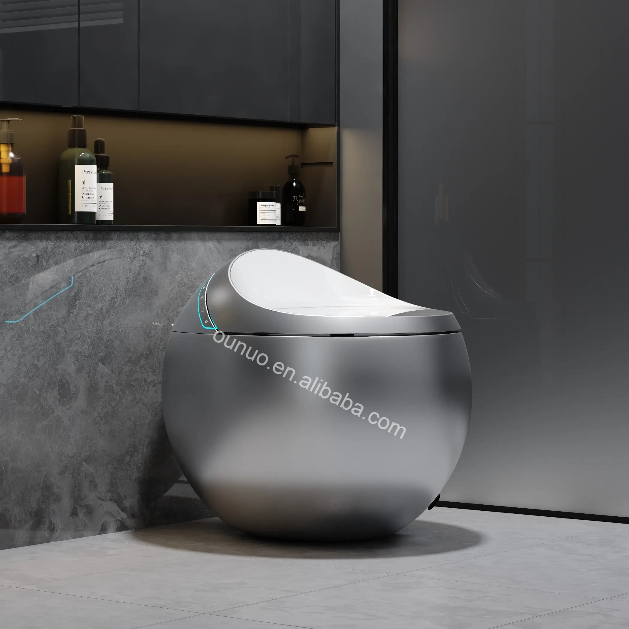 Pistol warna abu-abu bentuk telur otomatis satu bagian mangkuk toilet bidet mewah lantai dipasang wc cerdas inodoro kamar mandi smart toilet
