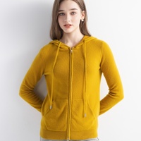 Cardigan zippé à capuche en laine pour femme, pull tricoté à manches longues avec poignets élastiques et ourlet côtelé, tricot chaud