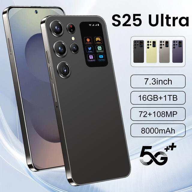 Large Battery Original S25 Android 5G Smartphone Ultra Mobile HD 108MP Rear Camera LTE English 1TB Memory Deca Core