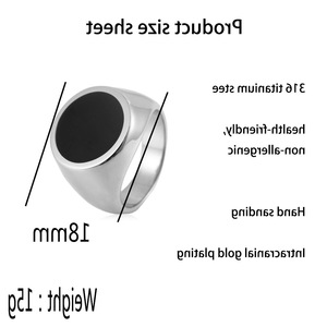 yunnique Men's <b>Titanium</b> Steel <b>Ring</b> Round Black Inlay Bezel Setting Gift Jewelry - Product Image 2