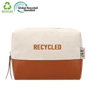 GRS Vegan PU Leather Recycled Cotton Pillow Shape White Black Contrast Color Square Cosmetic Makeup Bags Toiletry Cosmetic case