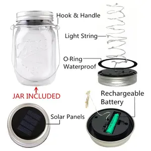 Hot Sale Mason Jar Solar LED Lights Lantern Outdoor Waterproof Led Hanging Decorative Garden 20 Led