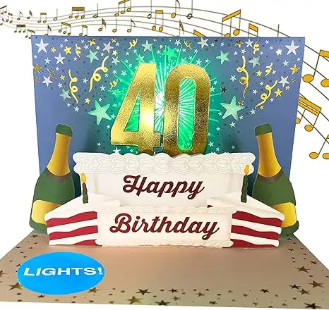 Kartu ucapan selamat ulang tahun musikal Pop Up kembang api 3D dengan lilin LED & kartu angka usia