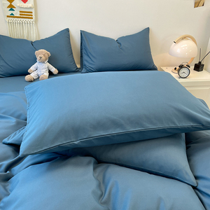 Parure de lit unie en coton lavé, quatre pièces, housse de <span class=keywords><strong>couette</strong></span>, drap plat, taie d'oreiller, douce et agréable pour la peau, pour la maison et l'hôtel - Vente chaude - Product Image 4