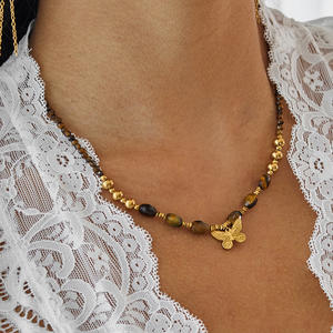 สร้อยคอผีเสื้อตาเสือสไตล์ยุโรปคลาสสิกโซ่สแตนเลส18K ชุบทองเครื่องประดับเฉพาะกลุ่ม - Product Image 3