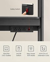 Étagère de rangement de cuisine noire avec prises électriques, quatre niveaux réglables, pour table de bar à café, mini-réfrigérateur, four à micro-ondes