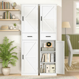 Armoire de rangement haute en bois <span class=keywords><strong>pour</strong></span> salle de bain avec 6 étagères et tiroir, étagères réglables <span class=keywords><strong>pour</strong></span> salon et bureau à domicile - Product Image 1