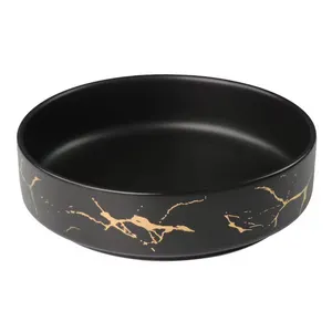 圆形奢华金色大理石设计黑色陶瓷沙拉搅拌板