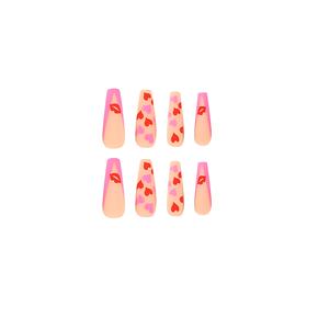 Venta al por mayor beso rojo y patrones <span class=keywords><strong>de</strong></span> corazón Rosa diseño largo cuadrado desnudo prensa en las <span class=keywords><strong>uñas</strong></span> para mujeres - Product Image 4