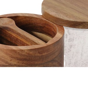Acacia Wood Spice <b>Jar</b> With Divider 4.33inch Wooden Lid Airtight <b>Kitchen</b> <b>Storage</b> Box <b>For</b> Seasoning - Product Image 3