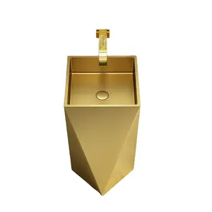 Popular design Artistic SUS304 Stainless steel 800*380mm Basin sink Floor standing Luxury Wash basin Gold hand basin