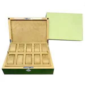 फैक्टरी प्रत्यक्ष बिक्री लक्जरी पियानो मुद्रित हरी घड़ी उपहार बॉक्स भंडारण बॉक्स 10 स्लॉट घड़ी ब्रांड घड़ी लोगो पैकेजिंग बॉक्स