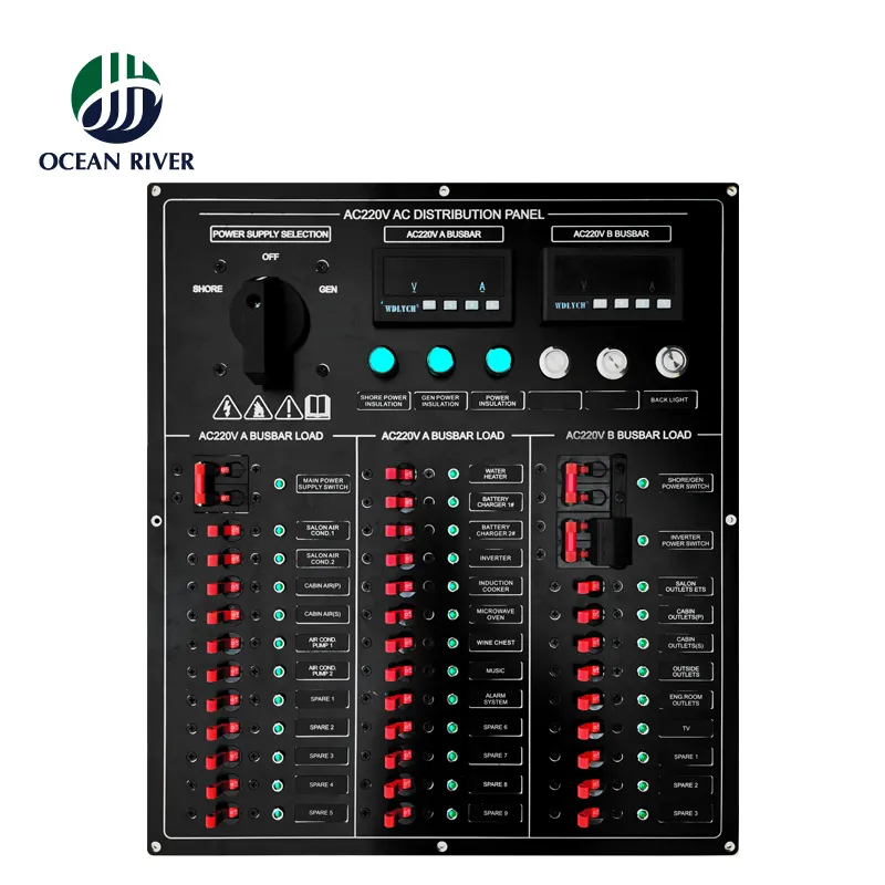 Tecnología Ocean River, disyuntor de CA y CC personalizado, Panel de interruptor basculante de distribución de energía para barco marino