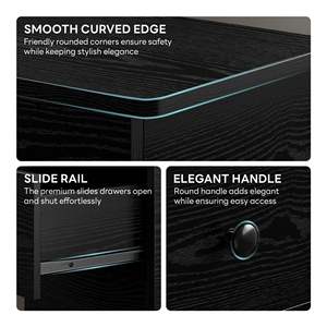 <strong>Narrow</strong> <strong>Bedside</strong> <strong>Table</strong> with Night Light 3 Drawers Charging Station USB Port and Socket Product Type Nightstands - Product Image 5