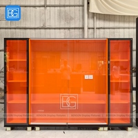 Retail Wall Display Showcase LED-Beleuchtung Glass chiebetür Schwarz Orange Abschließbare Aufbewahrung vitrine