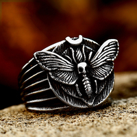 Bague Papillon Gothique Vintage de Haute Qualité en Acier Inoxydable pour Hommes, Accessoire de Fête, Vente en Gros