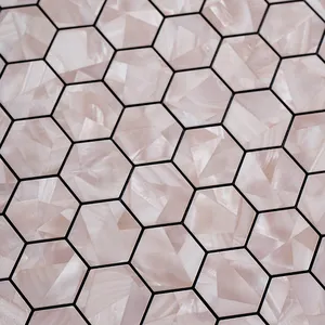 Azulejo de mosaico backsplash para cozinha, design exclusivo, montado na parede, em forma hexagonal rosa, casca e bastão