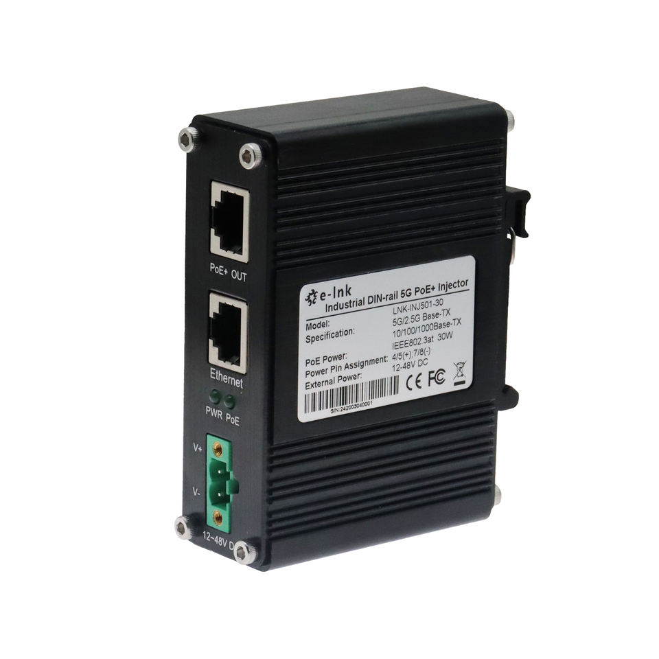 Industrial 5G PoE+ Injector Hardened IEEE802.3at/bt 30~90W Optional PoE Adapter with 12-48VDC Input DIN-Rail and Wall Mount